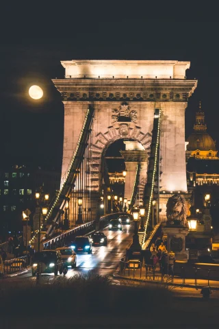 bridge lit up at night