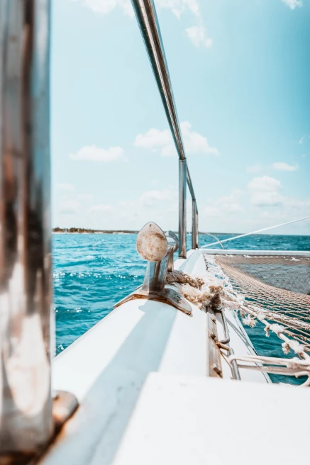 White catamaran boat in Jamaica on blue waters 