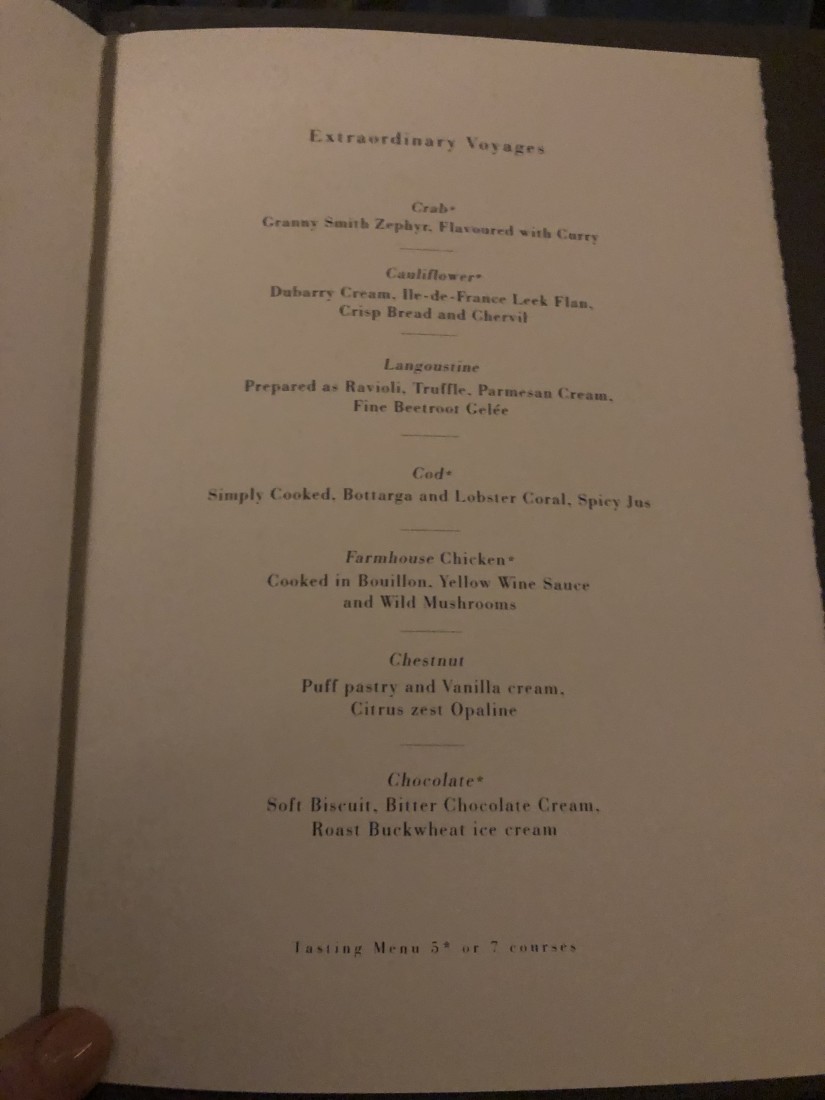 The menu at Le Jules Verne