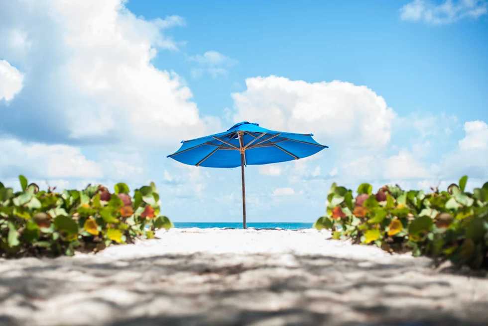 blue umbrella on the beach