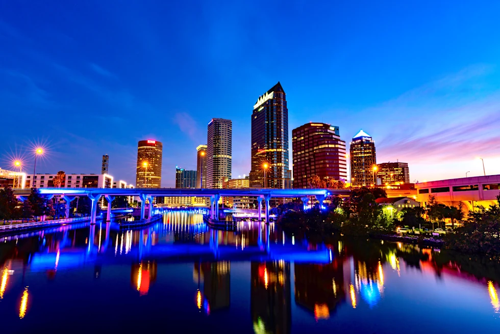 Skyline of Tampa at night.