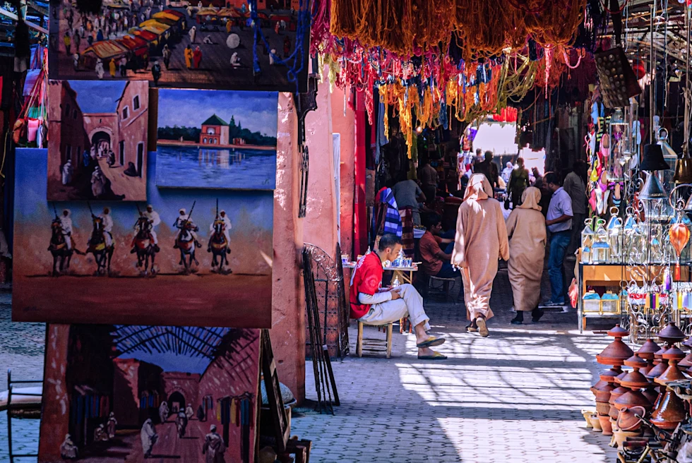A colorful market in Morocco.
