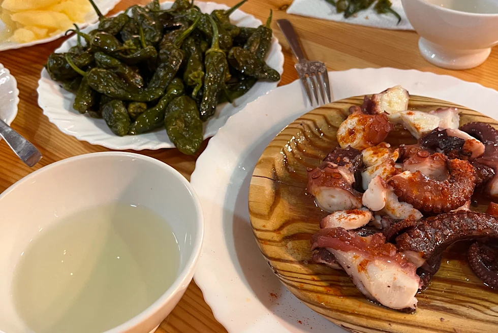 plates of food on a wooden table