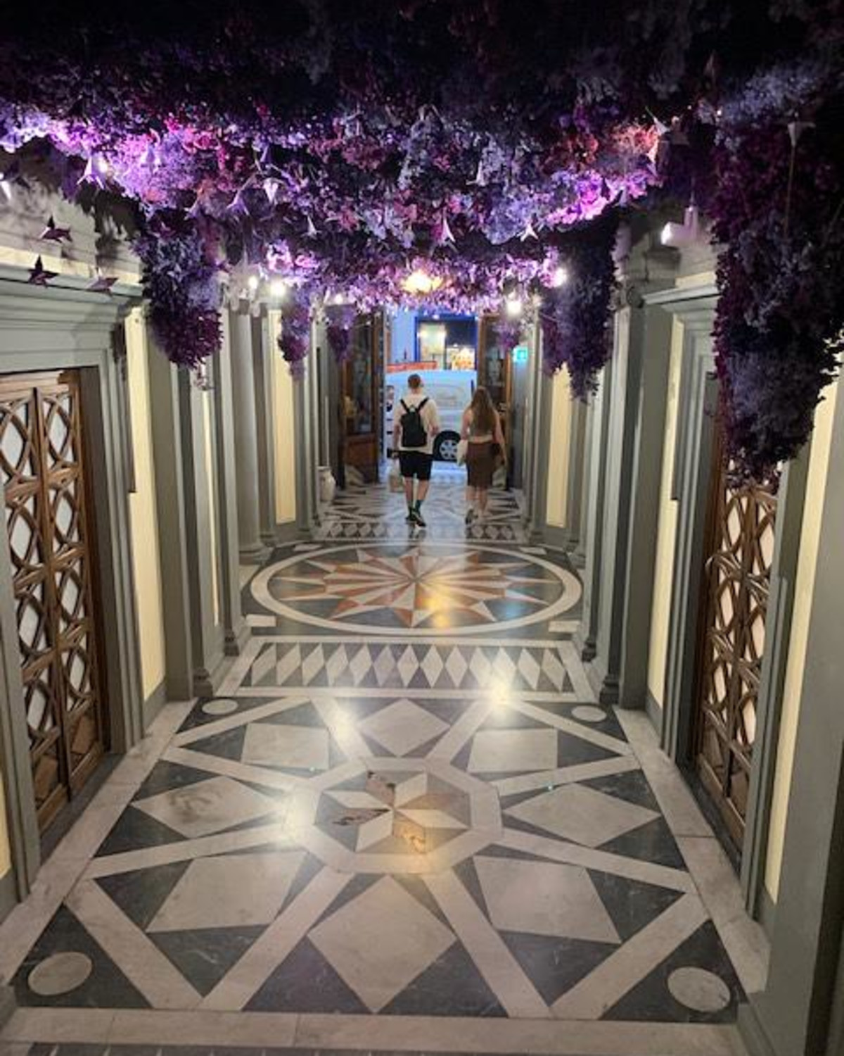 hallway decorated with flowers