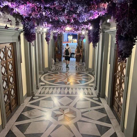 hallway decorated with flowers