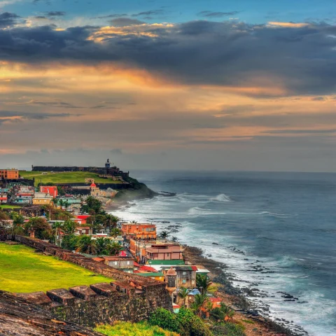 Aerial views of the coast of Puerto Rico. 