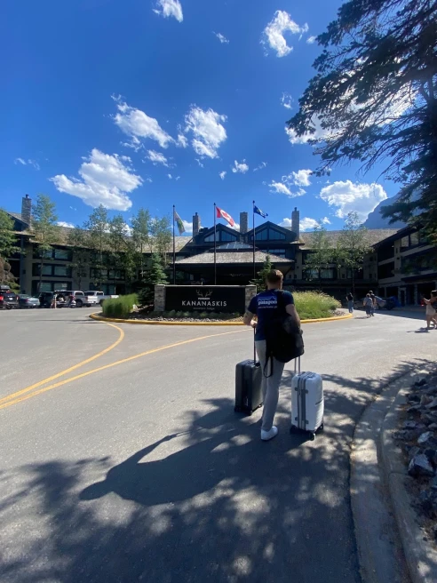 Arriving at hotel in Banff.