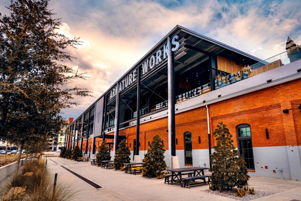 An industrial building turned into a social area. 