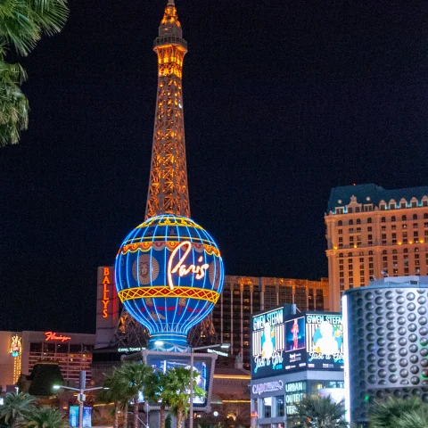 The Paris globe lit in shinning lights in Las Vegas. 