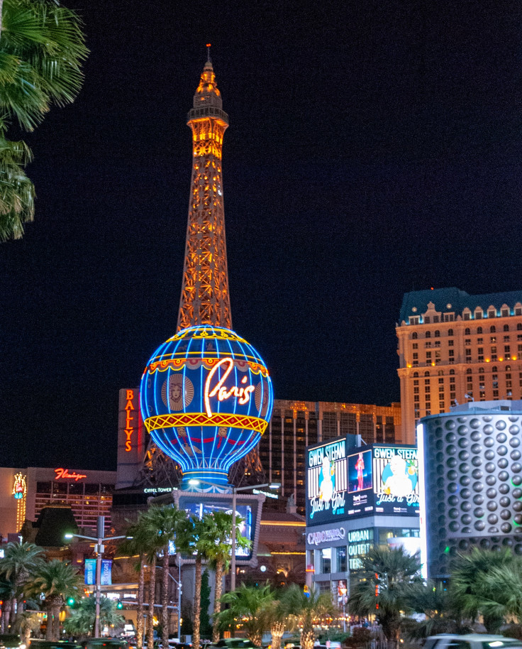 The Paris globe lit in shinning lights in Las Vegas. 