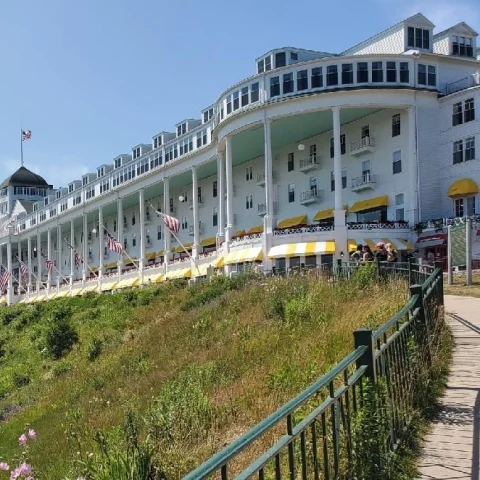 View of the Grand Hotel on Mackinac Island.