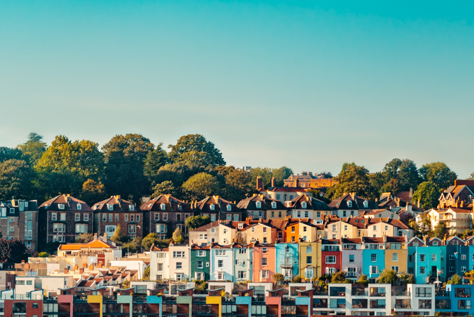 colorful buildings next to trees during daytime