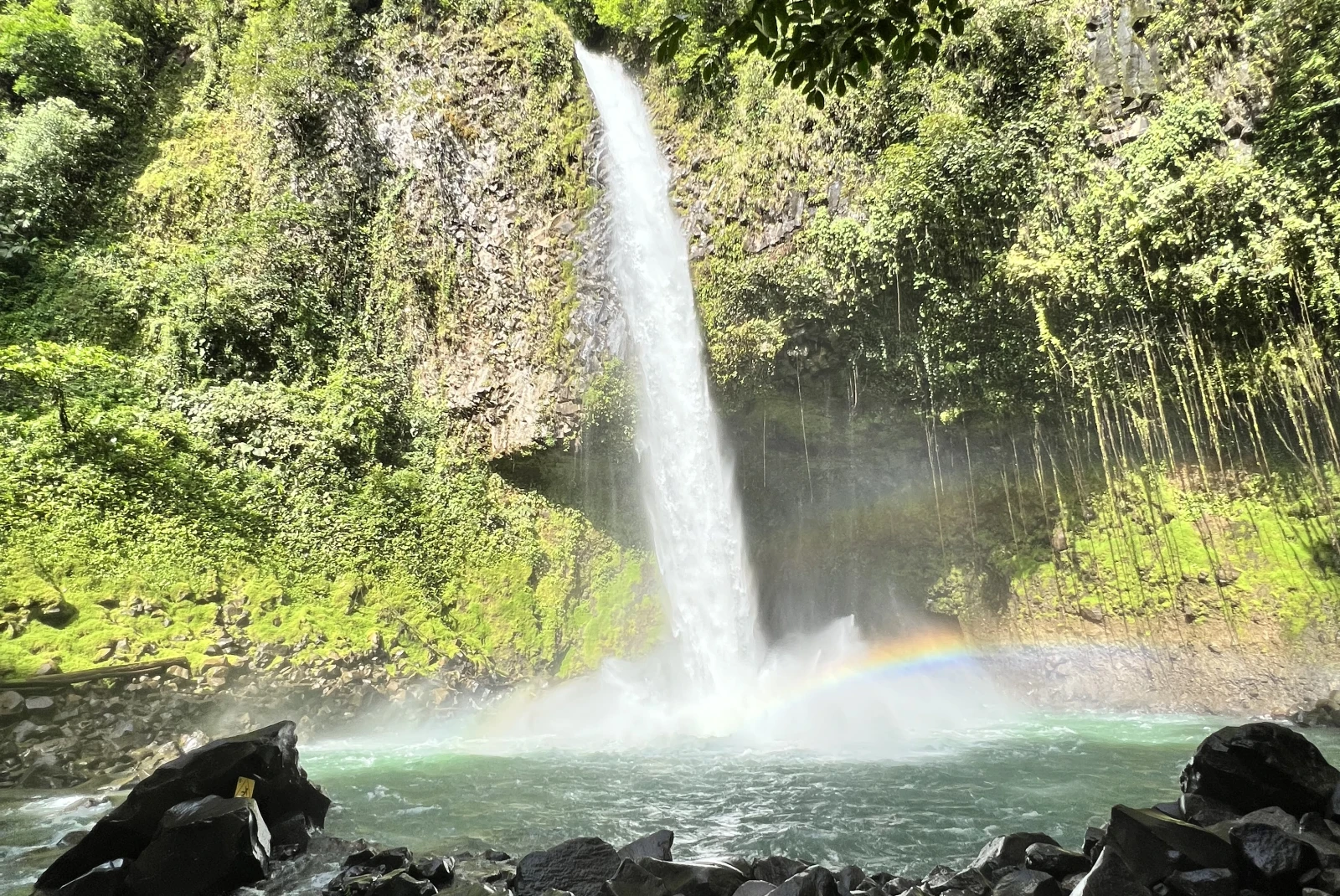 rainbow over waterfall during daytime