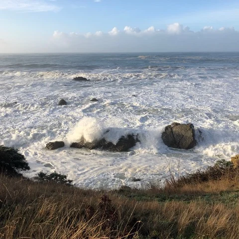waves crashing on a rocky shore