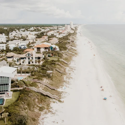 An aerial view of 30A showing Beach houses