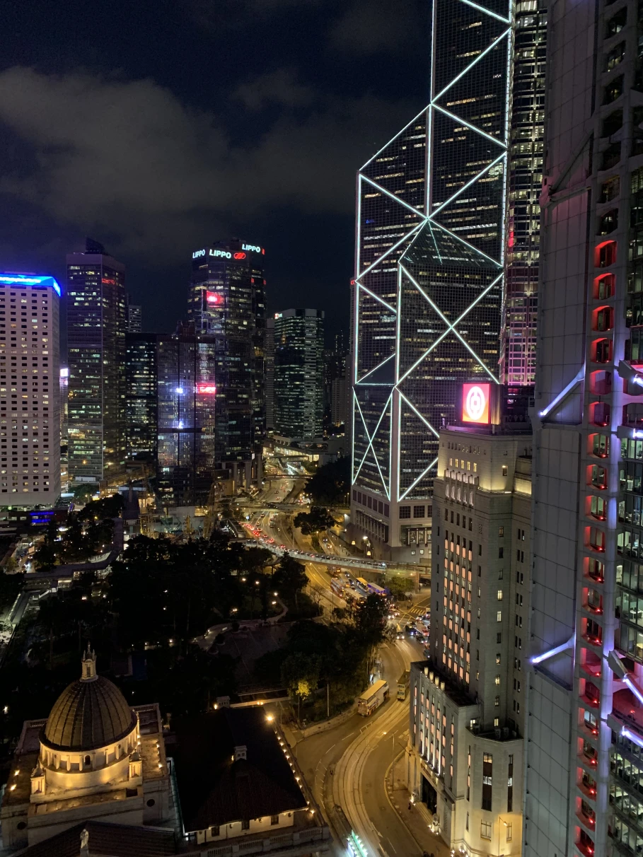 Overlooking view of Hong Kong at night time.