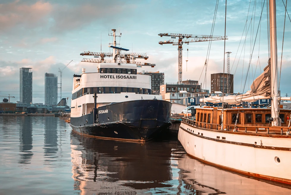 A boat on a river in Helsinki.