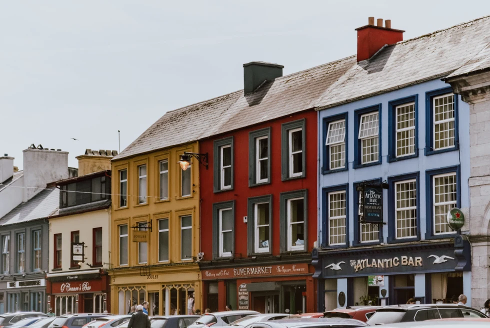 Colorful buildings on a cloudy day