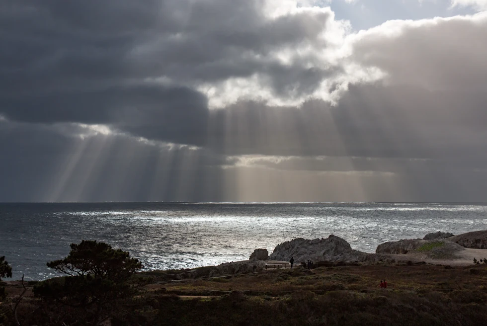 Rays of sunshine coming through the clouds near Carmel-by-the-sea.