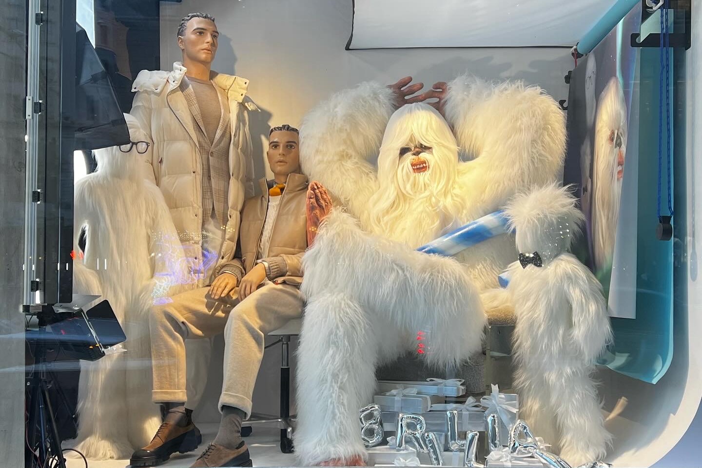 Eye-catching holiday store window of Bergdorf Goodman.