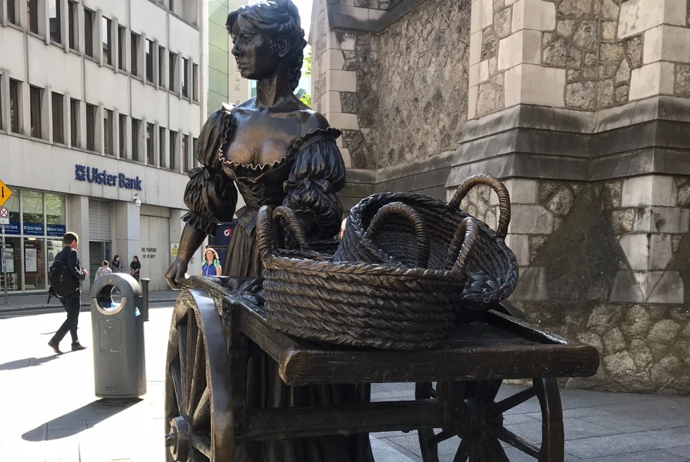 The Molly Malone statue is a short distance from Trinity College.