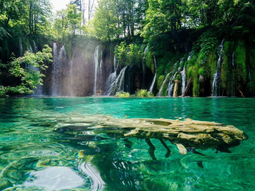 Emerald waterfalls and lake in Croatia. 
