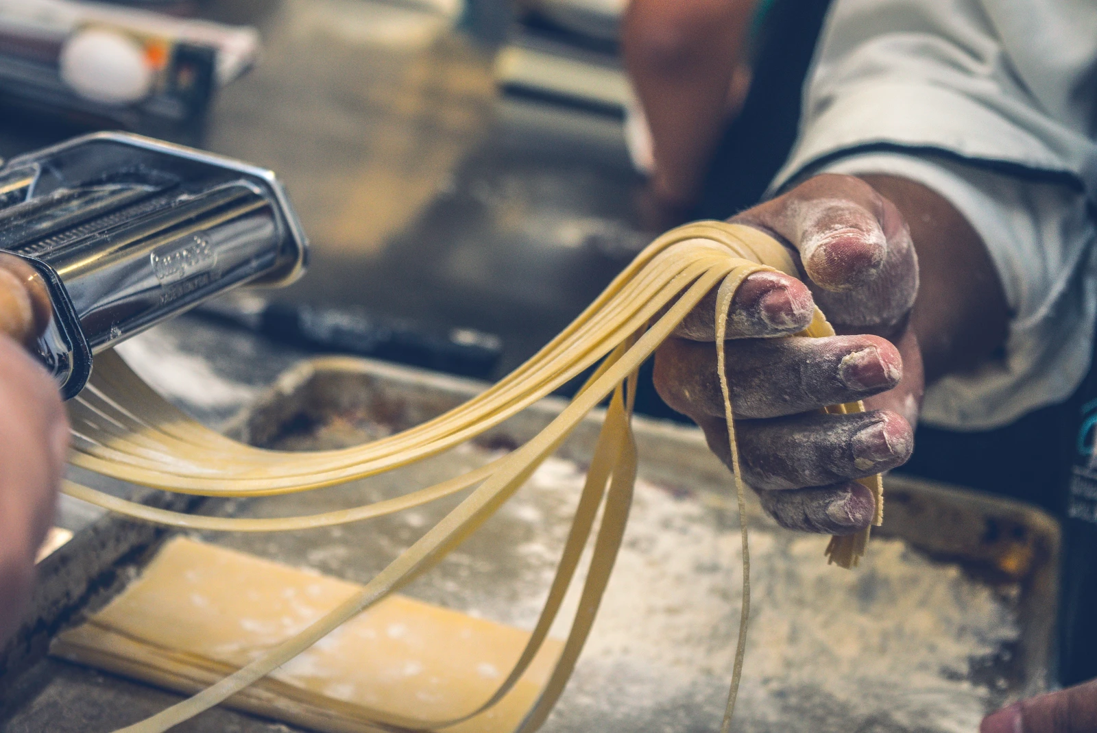 Making pasta by hand. 