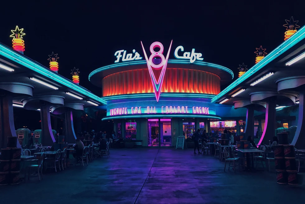 large building with bright lights at nighttime