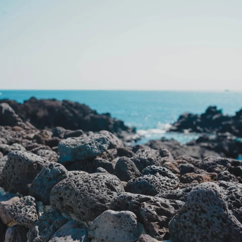 Jeju black rocks and beach.

