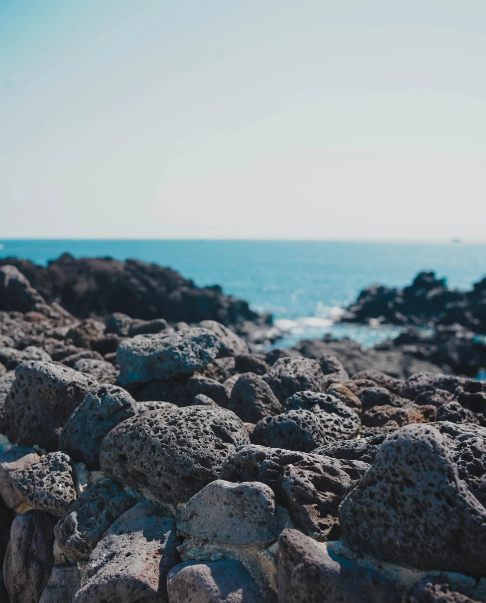 Jeju black rocks and beach.

