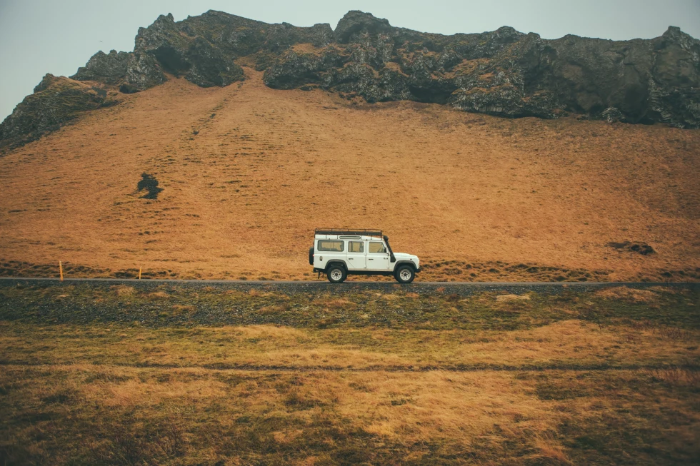 Driving through the landscape of Iceland. 