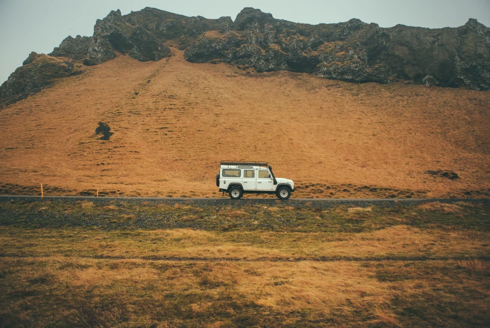 Driving through the landscape of Iceland. 