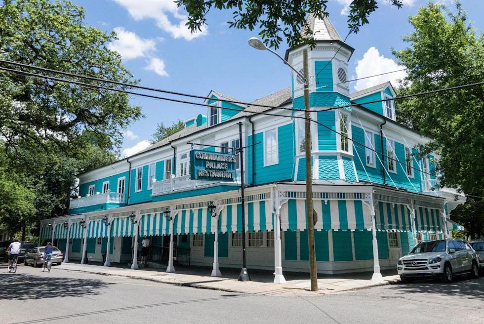 A blue concrete restaurant
