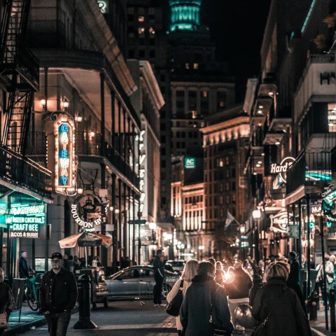 New Orleans streets at night. 