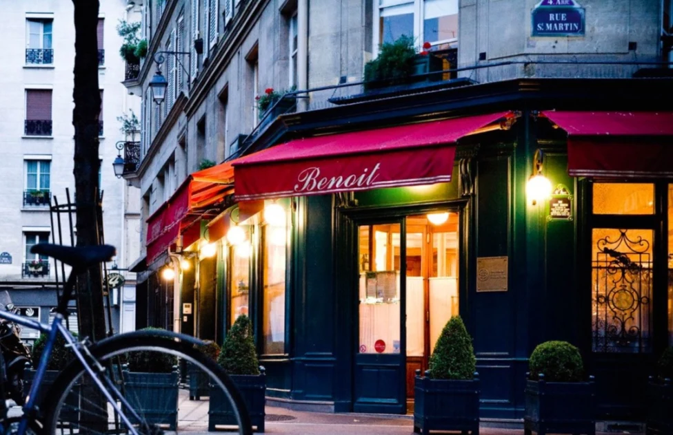 The beautiful outside view at Benoit in Paris. 