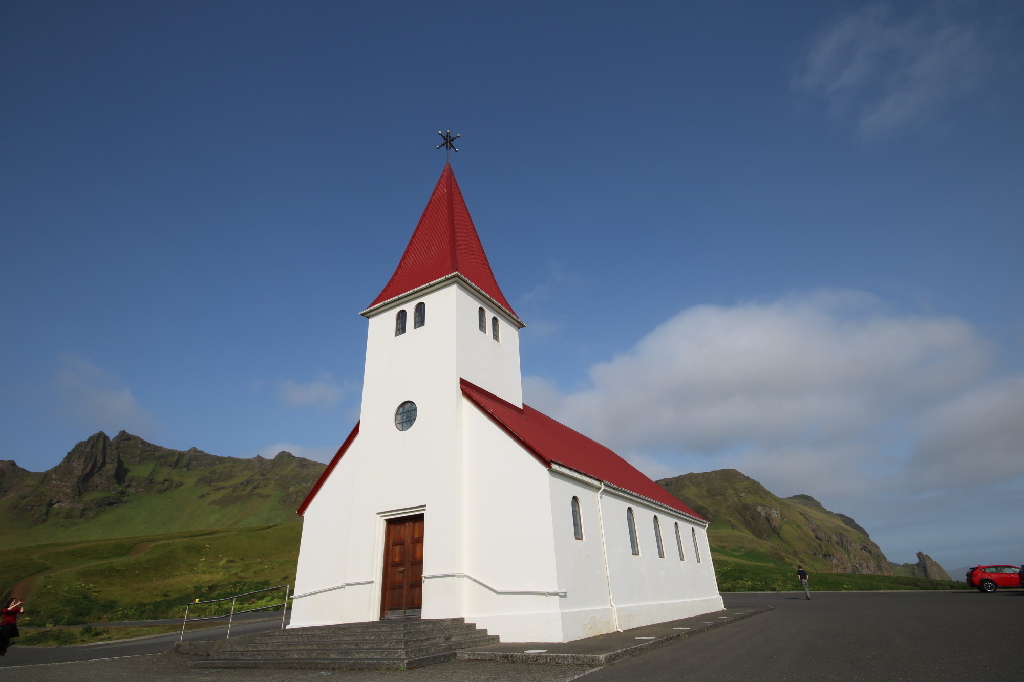 Red and white church.