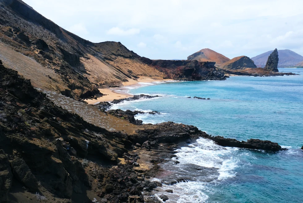 View of the ocean and mountains in the Galapagos Islands in Ecuador