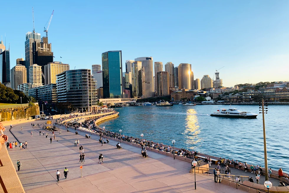 The Sydney skyline and water.