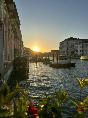 A beautiful sunset view at the Grand Canal in Venice.