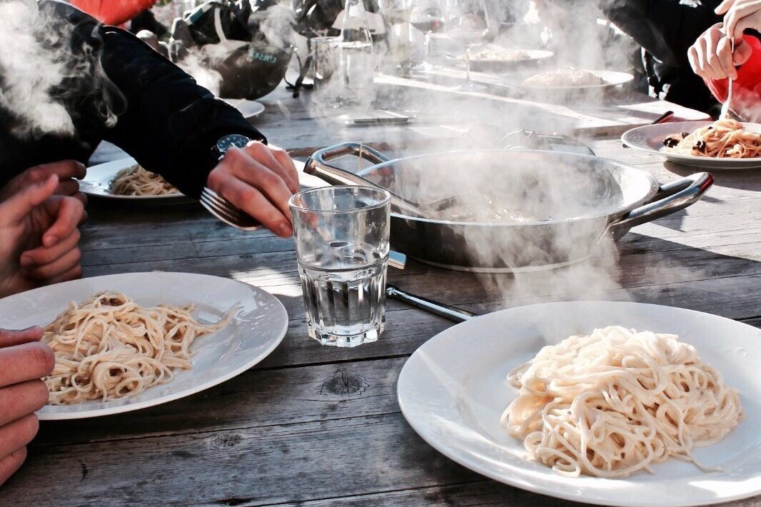 Enjoying your pasta dish in the midst of winter.