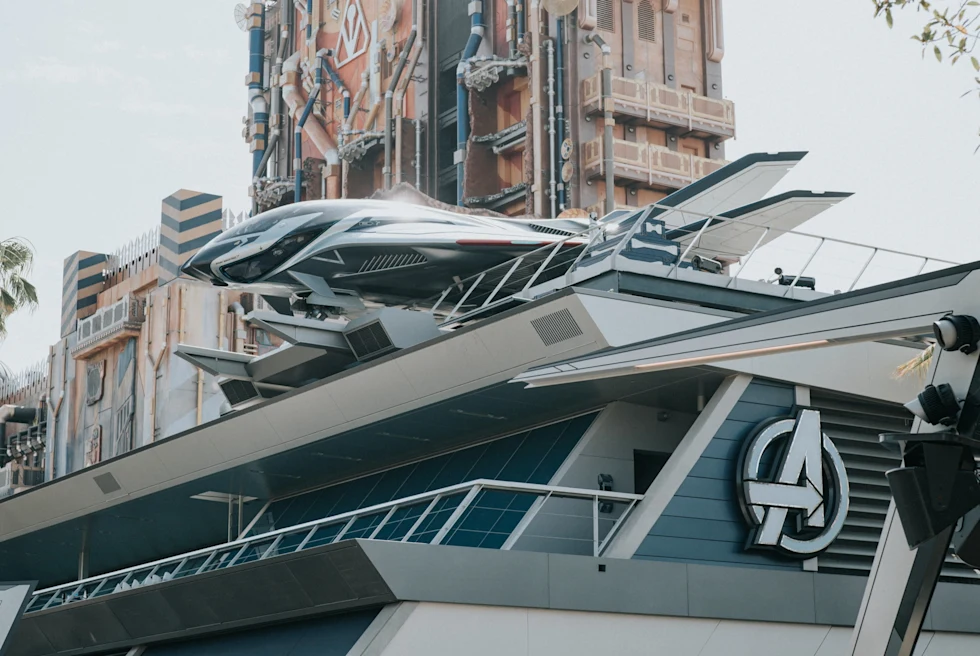 A ship in front of a building