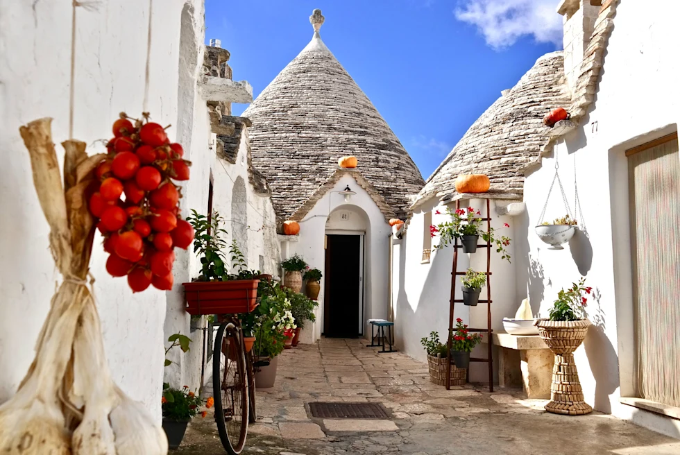 Truli white houses in Puglia, Italy.