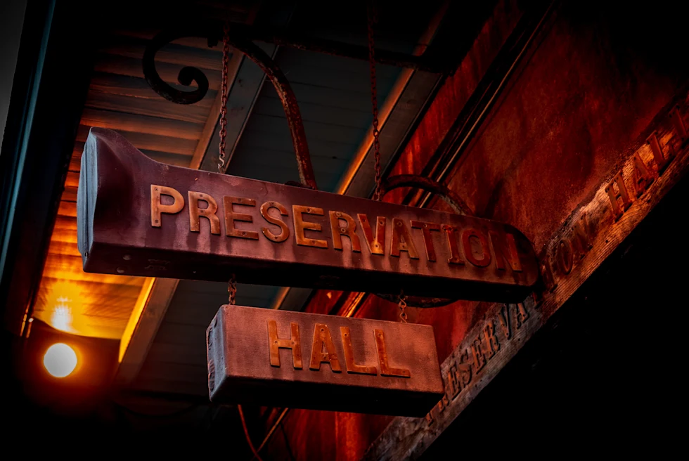 large sign under red light