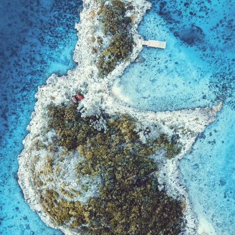 Aerial view of an island in the Exumas islands, Bahamas
