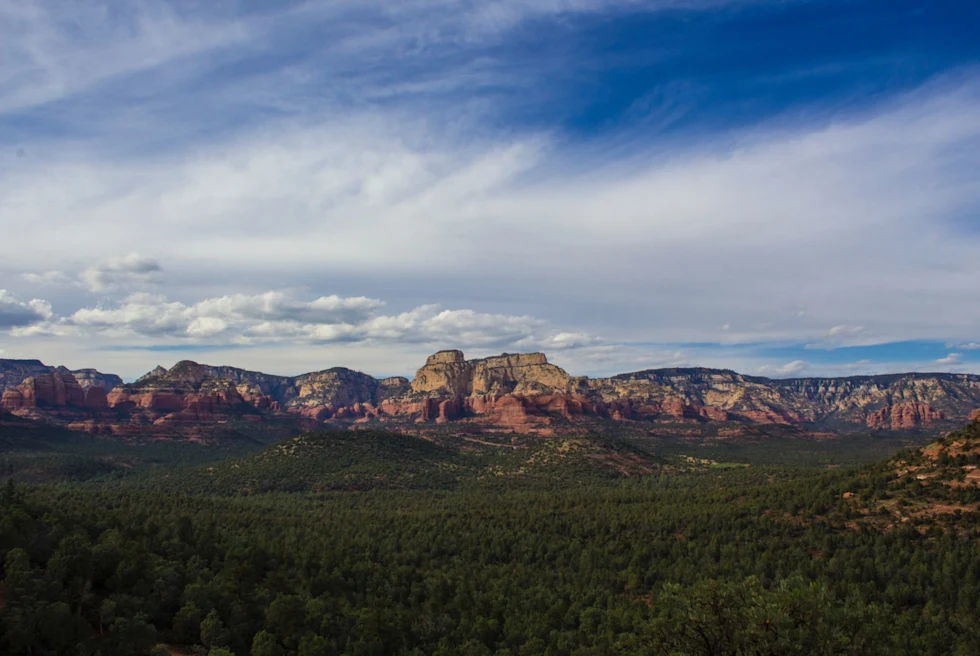 view of desert rocks on a blue sky day