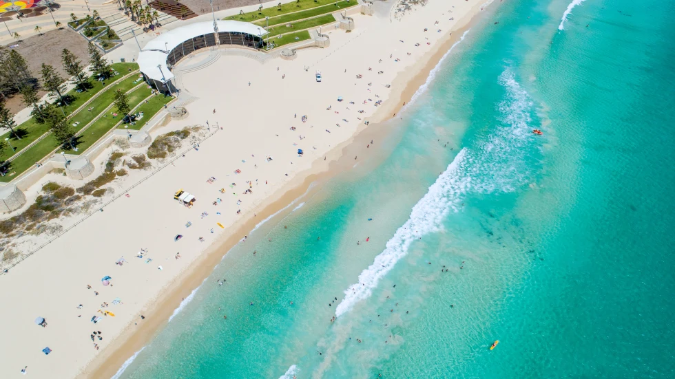 Aerial view of a beach in Perth. 