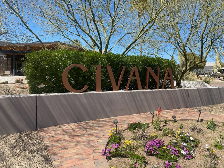 Civana entrance with local vegetation in Phoenix. 
