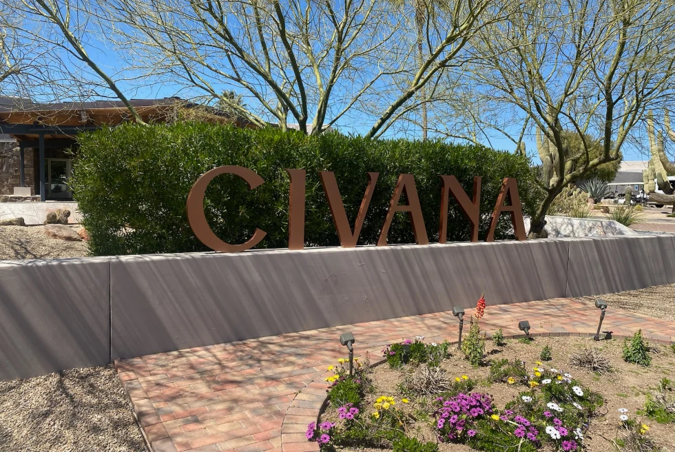 Civana entrance with local vegetation in Phoenix. 