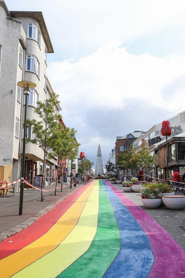Rainbow road in Reykjavík, Iceland