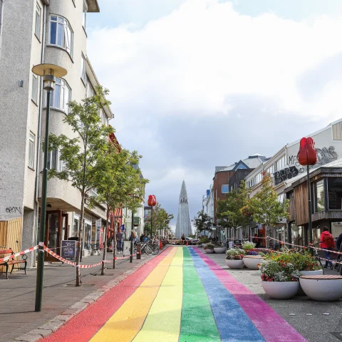 Rainbow road in Reykjavík, Iceland